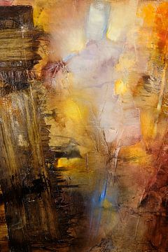 Crossing - abstracte compositie in geel, goud en oker van Annette Schmucker