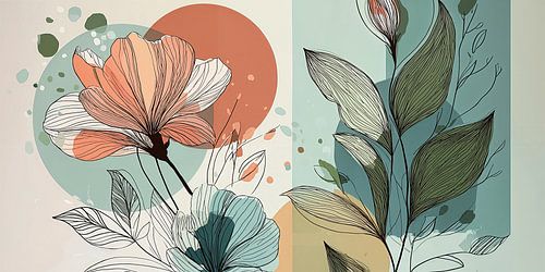 Botanical Illustration in Coral and Petrol no. 3