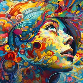 Frau, Profil, perfektes Gesicht, Geometrie, helle Farben von Jan Bechtum