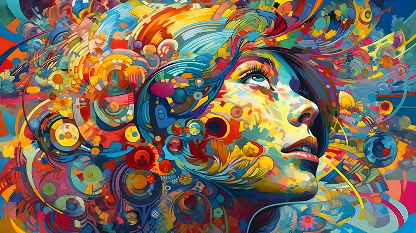 Femme, profil, visage parfait, géométrie, couleurs vives par Jan Bechtum
