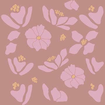 Bloemenmarkt. Moderne botanische kunst in lila, geel en roze van Dina Dankers