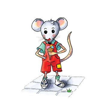 funny little mouse boy with ice cream isolated over white background by Ivonne Wierink