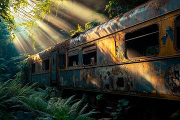 Abandoned train in the jungle light by Poster Art Shop