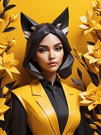 Low poly floral fox girl, schwarz und gelb von 1xMerch