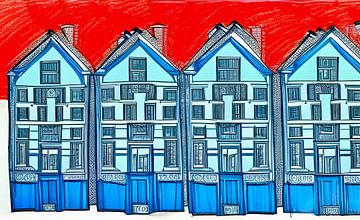Maisons rouge blanc bleu sur Lily van Riemsdijk - Art Prints with Color
