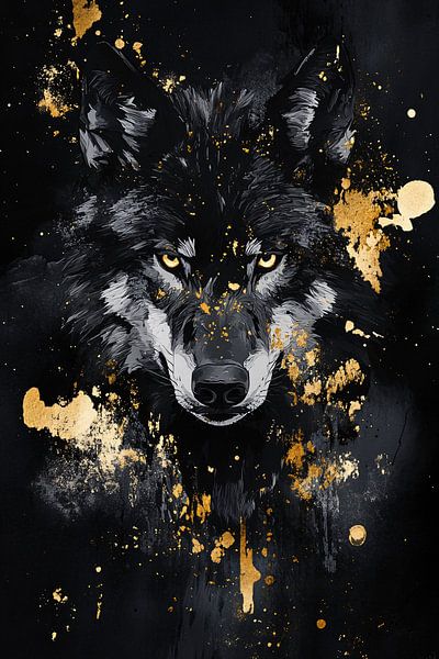 Loup avec éclaboussures d'or abstraites par Imperial Art House