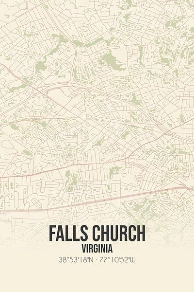 Carte ancienne de Falls Church (Virginie), USA. par Affiches de lieux