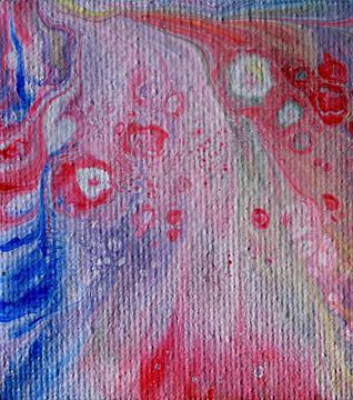 Acrylic pouring red blue white by Angelique van 't Riet