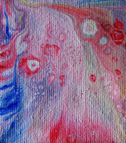 Acryl Pouring met rood en blauw van Angelique van 't Riet