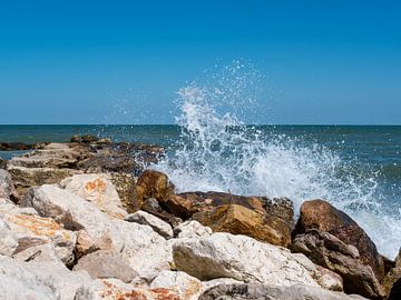 Wellen brechen an Felsen im Adriatischen Meer Italien von Animaflora PicsStock