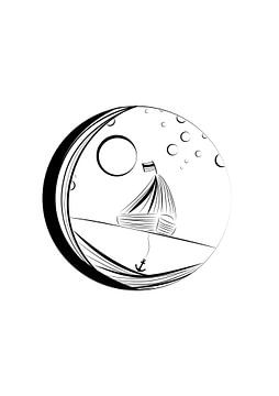 Ocean in the moon - poster sailboat in the moon by Studio Tosca