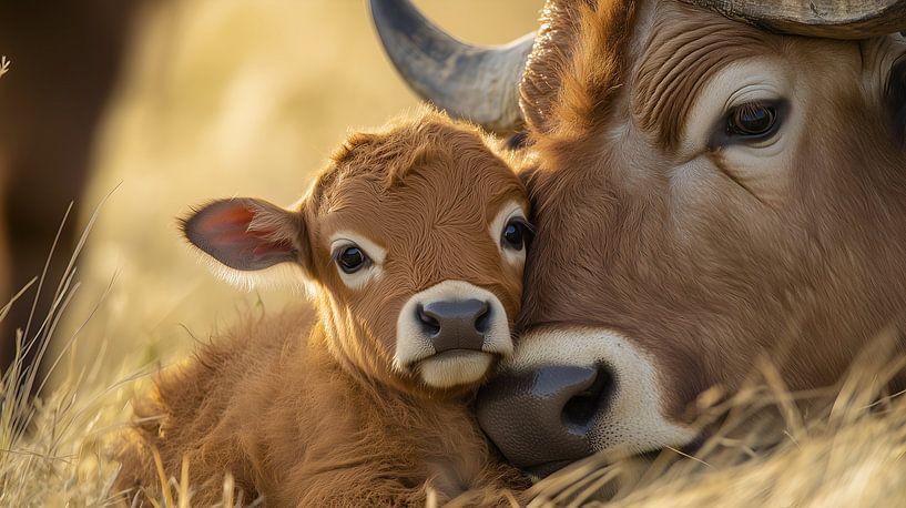 Tender Moment Between Cow and Calf by Lisa Bovenlander