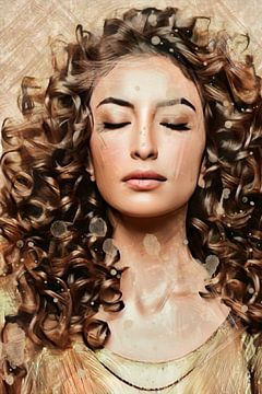 Goldene Frauen mit braunen lockigen Haaren - Serie von 3 von Emiel de Lange