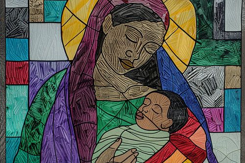 Digitaal abstract schilderachtig portret fictieve vrouw en kind