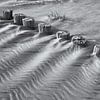 Rangée de pieux sur la plage en noir et blanc sur Heidi Bol