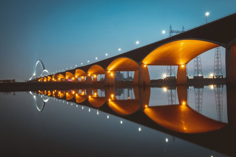 Illuminated bridge the Crossing at Nijmegen by Youri Zwart