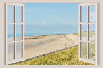 View of the Nolle beach in Vlissingen (as seen from a window, 3D)