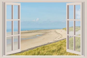 Vue de la plage de Nolle à Vlissingen (vue d'une fenêtre, 3D)