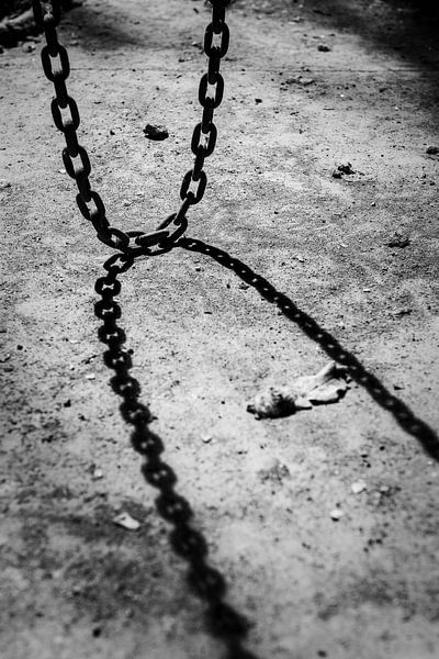 Iron chain in an abandoned factory with shadow by Elles Rijsdijk