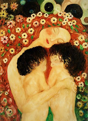 Porträt von Mutter und Kindern, inspiriert von Gustav Klimt.