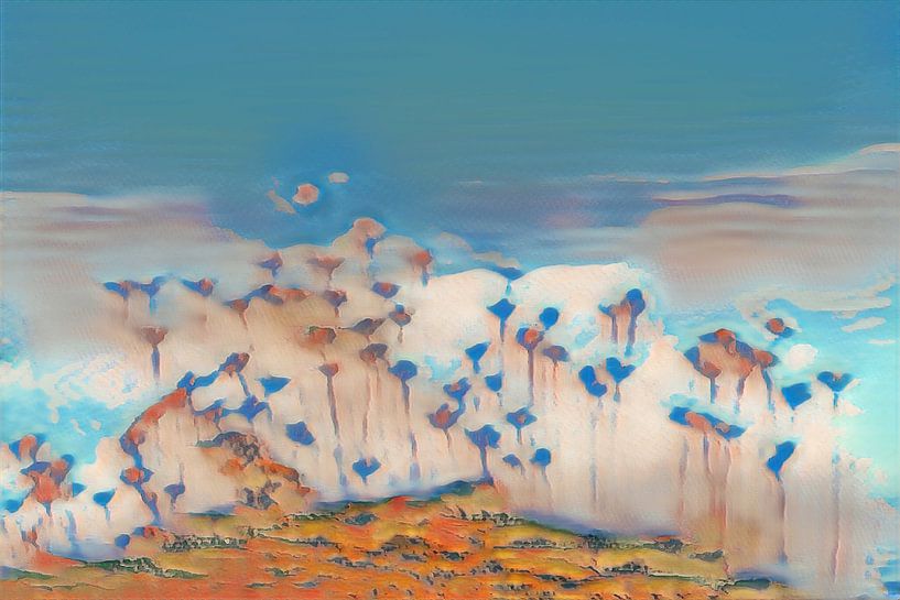 Fleurs sur une colline au bord de la mer numérique par Mel van Schayk