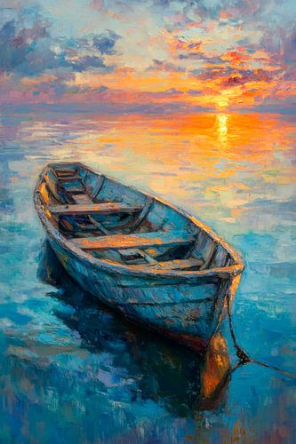 Boot in de zonsondergang