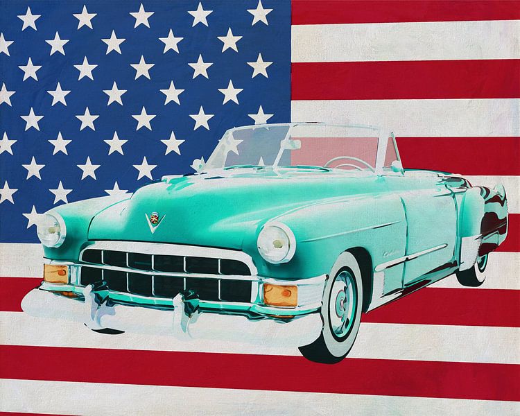Cadillac Deville Cabriolet 1948 mit Flagge der U.S.A. von Jan Keteleer