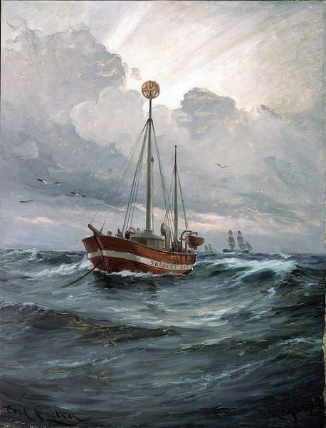 Carl Locher-the lightship at Skagen Reef by finemasterpiece