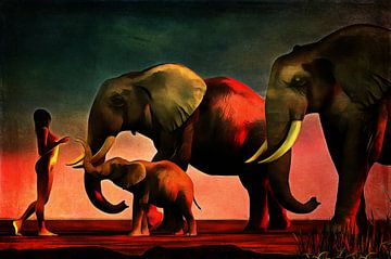 Règne animal –  Les éléphants rencontrent une femme nue