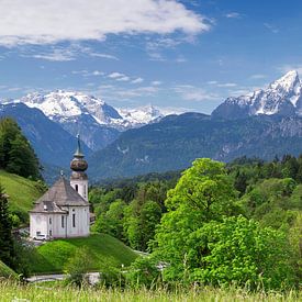 Church in front of Watzmann in Berchtesgaden by Dieter Meyrl
