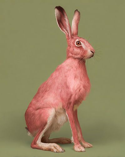 Pink wild hare against calm green background by But First Framing