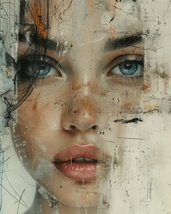 Modernes und abstraktes Porträt im Mixed-Media-Stil