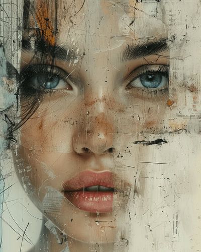 Modern en abstract portret in mixed media stijl