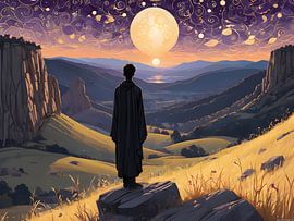 Einsame Reflexion unter dem aufgehenden Mond von Bart Veeken