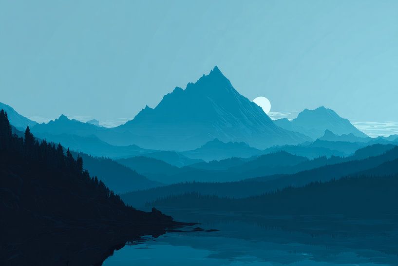 Paysage de montagne Clair de lune dans le silence bleu par Eva Lee