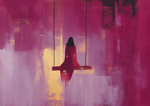 Frau auf der Schaukel | Alone In Pink Glow