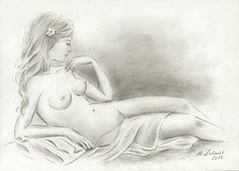 Nude with Cloth - Nude drawing by Marita Zacharias