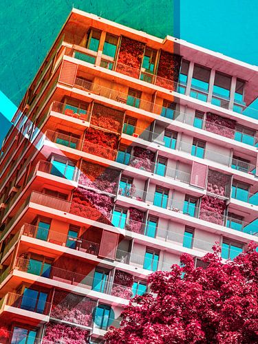 Modern gebouw in een expressief kleurenschema