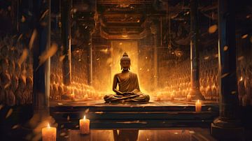 Bouddha dans le temple la nuit sur Felix Wiesner