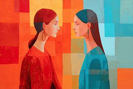 Red Blue Faces by Wonderful Art