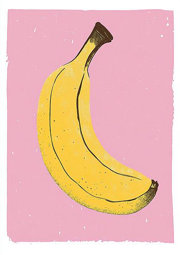 Banaan Risograaf Roze Pop Art Illustratie Minimalistisch