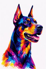 Kleurrijk geometrisch portret van een Dobermann van MARTINA KUSUMA DEWI