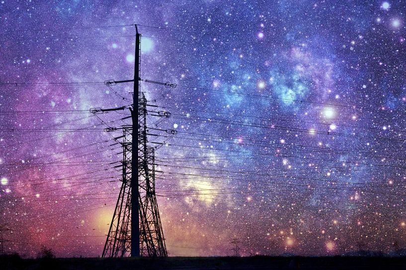 High-voltage power lines and pylons mixed media by Werner Lehmann