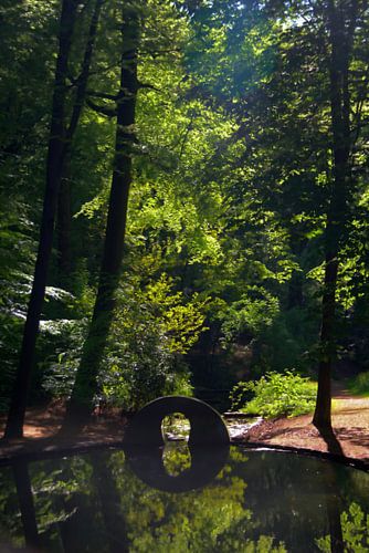 Een vijver met waterval in het bos bij de hemelsche berg.