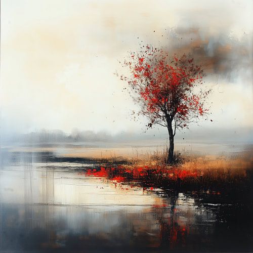 Abstrakter Baum mit roten Akzenten