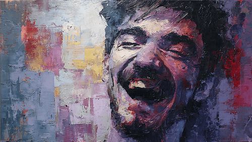 Peinture à l'huile abstraite et expressive, « L'homme qui rit et son ombre qui pleure »