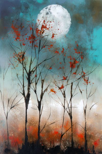 Maan Modern Abstract  Fantasie Schilderij van Preet Lambon