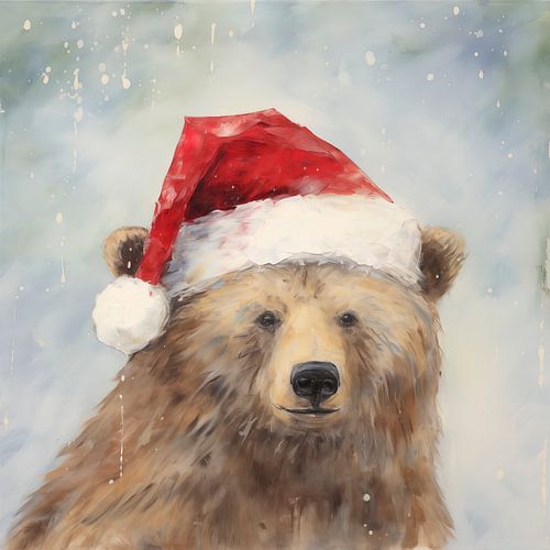 Brown Bear wearing a Santa hat