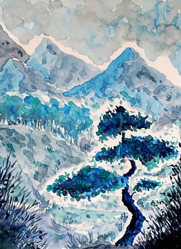 Blaue Wiesen und Berge von Sebastian Grafmann