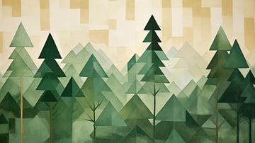 Paysage forestier abstrait aux formes géométriques sur Cafe Noir